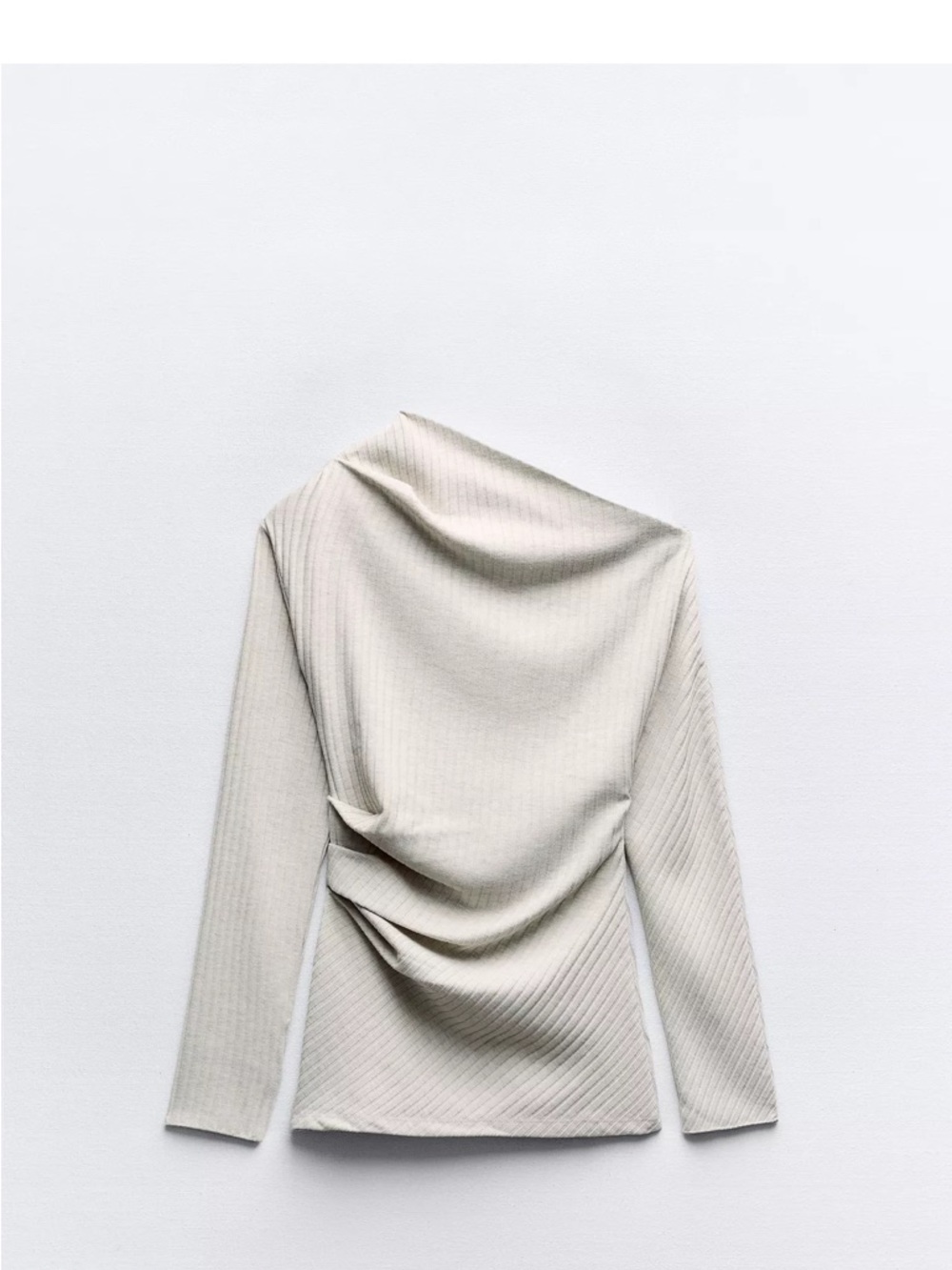Asymmetrical Ribbed Top in Light Beige